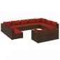 Preview: 11-tlg. Garten-Lounge-Set mit Kissen Braun Poly Rattan