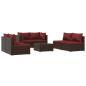 Preview: 7-tlg. Garten-Lounge-Set mit Kissen Poly Rattan Braun