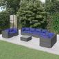 Preview: ARDEBO.de - 9-tlg. Garten-Lounge-Set mit Kissen Poly Rattan Grau
