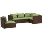 Preview: 5-tlg. Garten-Lounge-Set mit Kissen Poly Rattan Braun