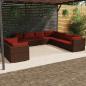 Preview: ARDEBO.de - 9-tlg. Garten-Lounge-Set mit Kissen Braun Poly Rattan