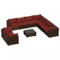 Preview: 10-tlg. Garten-Lounge-Set mit Kissen Braun Poly Rattan