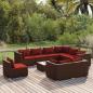 Preview: ARDEBO.de - 10-tlg. Garten-Lounge-Set mit Kissen Poly Rattan Braun