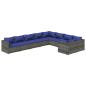 Preview: 9-tlg. Garten-Lounge-Set mit Kissen Poly Rattan Grau