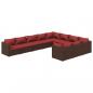 Preview: 10-tlg. Garten-Lounge-Set mit Kissen Poly Rattan Braun