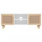 Preview: TV-Schrank Weiß 105x30x40 cm Massivholz Kiefer Natur-Rattan