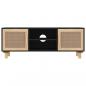 Preview: TV-Schrank Schwarz 105x30x40 cm Massivholz Kiefer Natur-Rattan