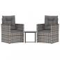 Preview: 3-tlg. Garten-Lounge-Set mit Kissen Poly Rattan Grau
