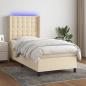 Preview: ARDEBO.de - Boxspringbett mit Matratze & LED Creme 100x200 cm Stoff
