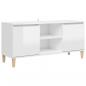 Preview: TV-Schrank mit Massivholz-Beinen Hochglanz-Weiß 103,5x35x50 cm