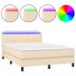 Preview: Boxspringbett mit Matratze & LED Creme 140x190 cm Stoff