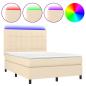 Preview: Boxspringbett mit Matratze & LED Creme 140x190 cm Stoff
