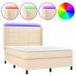 Preview: Boxspringbett mit Matratze & LED Creme 140x190 cm Stoff