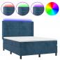 Preview: Boxspringbett mit Matratze & LED Dunkelblau 140x190 cm Samt