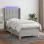 Preview: ARDEBO.de - Boxspringbett mit Matratze & LED Hellgrau 100x200 cm Stoff