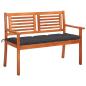 Preview: 2-Sitzer-Gartenbank mit Auflage 120 cm Massivholz Eukalyptus