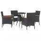Preview: 5-tlg. Garten-Bistro-Set mit Kissen Schwarz Poly Rattan