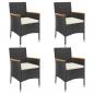 Preview: 5-tlg. Garten-Bistro-Set mit Kissen Schwarz Poly Rattan
