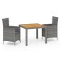 Preview: 3-tlg. Garten-Essgruppe mit Kissen Poly Rattan Grau