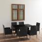 Preview: ARDEBO.de - 7-tlg. Garten-Essgruppe Poly Rattan Schwarz