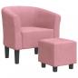 Preview: Clubsessel mit Fußhocker Rosa Samt