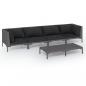 Preview: 5-tlg. Garten-Lounge-Set mit Kissen Poly Rattan Dunkelgrau