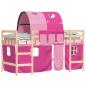 Preview: Kinderhochbett mit Tunnel Rosa 90x190 cm Massivholz Kiefer
