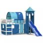 Preview: Kinderhochbett mit Turm Blau 80x200 cm Massivholz Kiefer