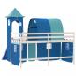 Preview: Kinderhochbett mit Turm Blau 90x200 cm Massivholz Kiefer