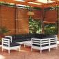 Preview: ARDEBO.de - 10-tlg. Garten-Lounge-Set mit Kissen Weiß Kiefer Massivholz