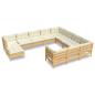 Preview: 11-tlg. Garten-Lounge-Set mit Creme Kissen Kiefernholz