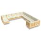 Preview: 11-tlg. Garten-Lounge-Set mit Creme Kissen Kiefernholz