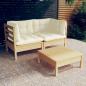 Preview: ARDEBO.de - 3-tlg. Garten-Lounge-Set mit Creme Kissen Kiefernholz