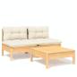 Preview: 3-tlg. Garten-Lounge-Set mit Creme Kissen Kiefernholz