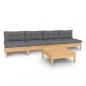 Preview: 5-tlg. Garten-Lounge-Set mit Grauen Kissen Kiefernholz