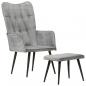Preview: ARDEBO.de - Ohrensessel mit Hocker Grau Vintage Canvas