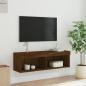 Preview: TV-Schrank mit LED-Leuchten Braun Eichen-Optik 100x30x30 cm