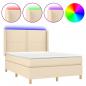 Preview: Boxspringbett mit Matratze & LED Creme 140x200 cm Stoff