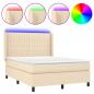 Preview: Boxspringbett mit Matratze & LED Creme 140x190 cm Stoff