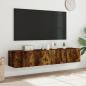 Preview: TV-Wandschränke mit LED-Leuchten 2 Stk. Räuchereiche 80x35x31cm