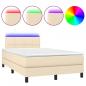 Preview: Boxspringbett mit Matratze & LED Creme 120x200 cm Stoff