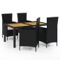 Preview: 5-tlg. Garten-Essgruppe mit Kissen Poly Rattan Schwarz