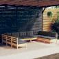 Preview: ARDEBO.de - 9-tlg. Garten-Lounge-Set mit Grauen Kissen Kiefer Massivholz