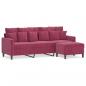 Preview: 3-Sitzer-Sofa mit Hocker Weinrot 180 cm Samt