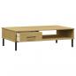 Preview: Couchtisch OSLO mit Metallbeinen Braun Massivholz Kiefer