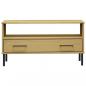 Preview: Couchtisch OSLO mit Metallbeinen Braun 85x50x45 cm Massivholz