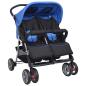 Preview: Zwillingskinderwagen Stahl Blau und Schwarz