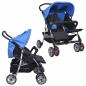 Preview: Zwillingskinderwagen Stahl Blau und Schwarz