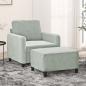 Preview: ARDEBO.de - Sessel mit Hocker Hellgrau 60 cm Samt