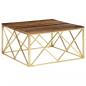 Preview: Couchtisch Golden Edelstahl und Massivholz